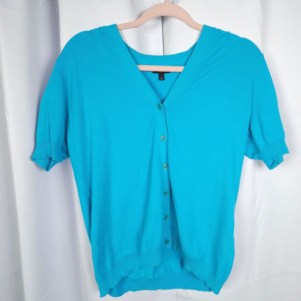 Talbots Women's X Blue V-Neck Short‎ Sleeve Cardigan Sweater